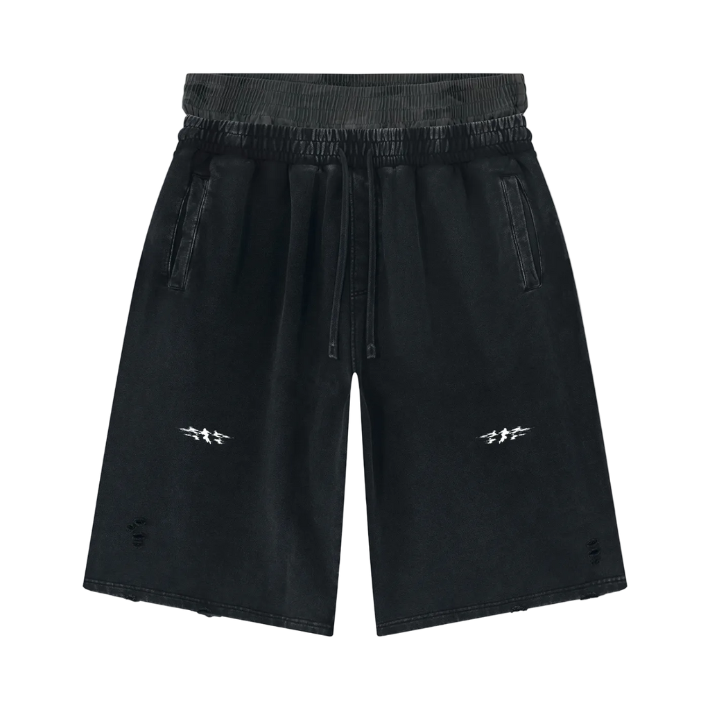Unisex Vintage Wash Distressed Wide Leg Shorts